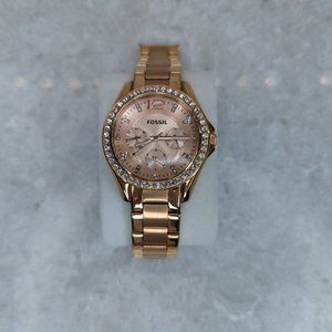 ladies fossil Riley Multifunction Rose-Tone Stainless Steel Watch